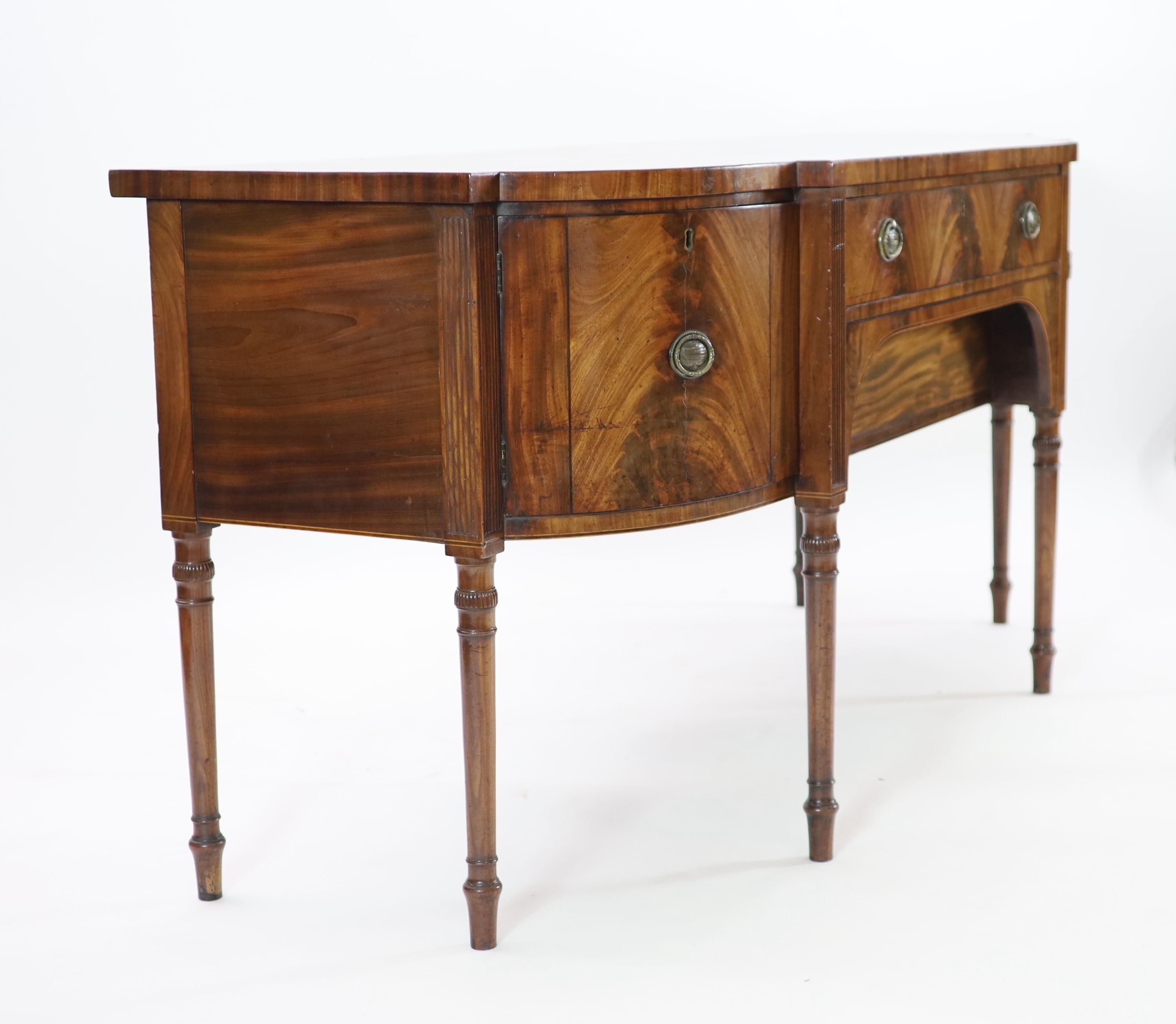 A large George III mahogany breakfront sideboard, W.199cm D.74cm H.93cm